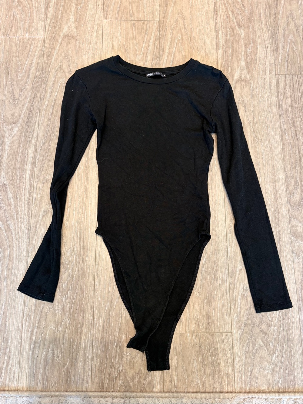 Zara Black Long-Sleeve One-Piece Bodysuit